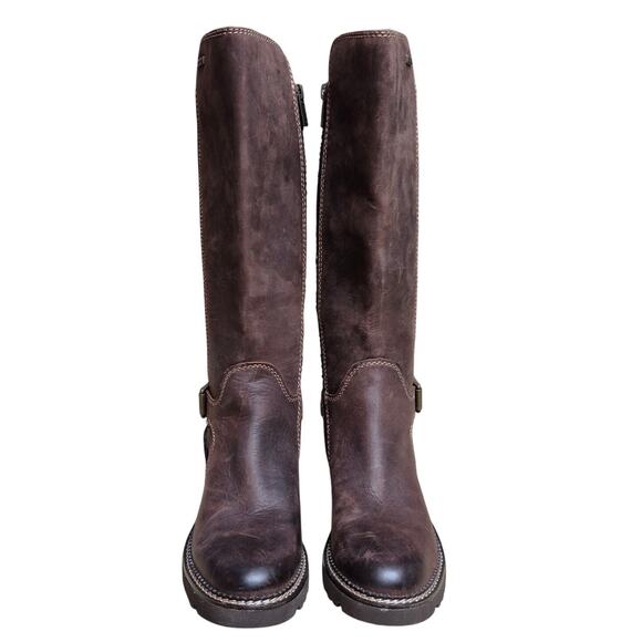 Bionica Dawkins Brown Leather Tall Boots Multi Color Buckle Detail Women's 6 NEW - Picture 2 of 6